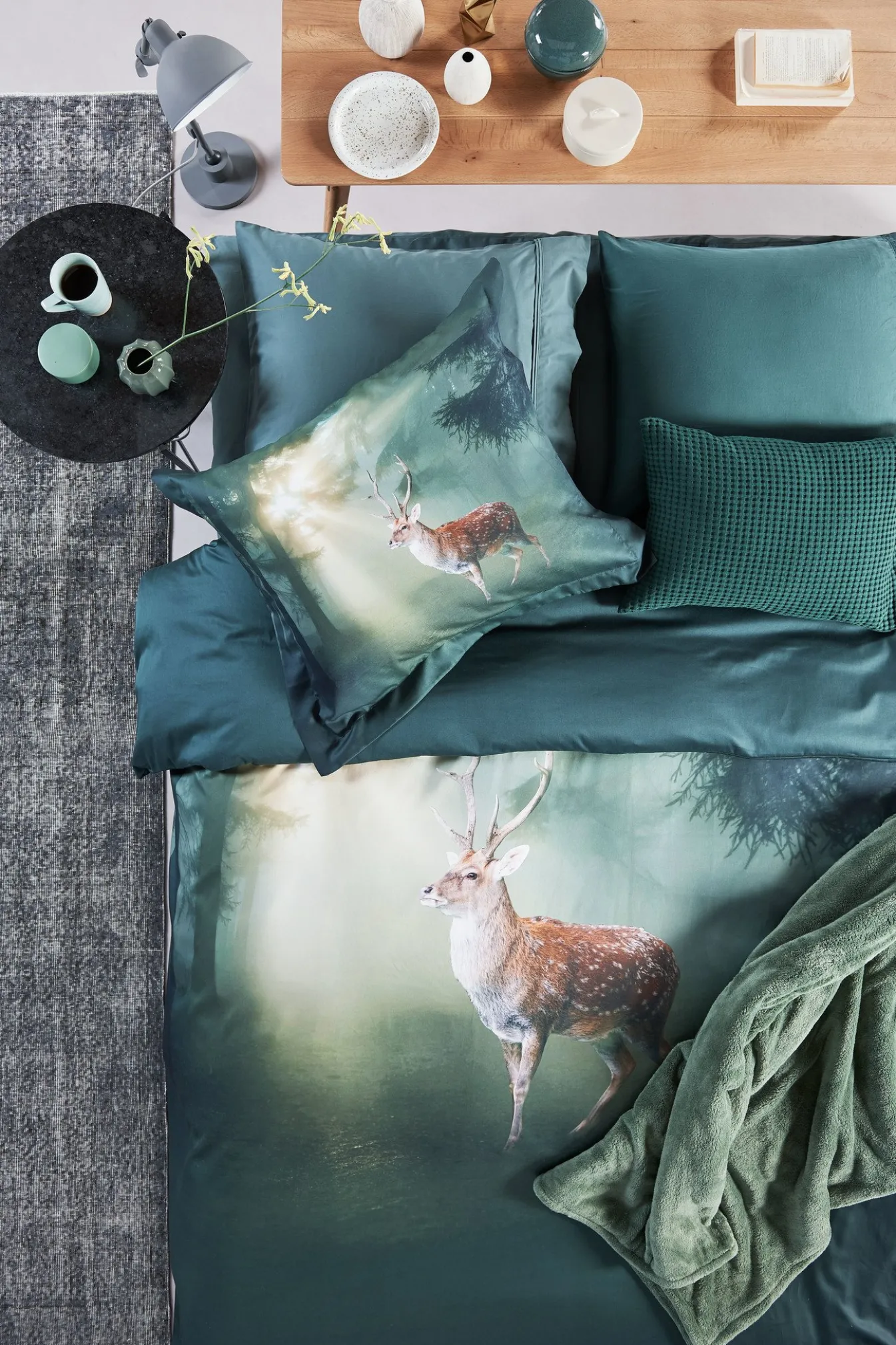 Clearance Bath & Living Vandyck Duvet cover PURE 07 Dark Green 240x220 cm (linen / satin cotton) PRSA17207